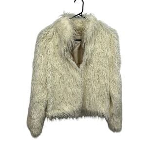 Faux Fur Jacket Donna Salyers Fabulous Furs Ivory Shaggy Mongolian Glam Coat XS